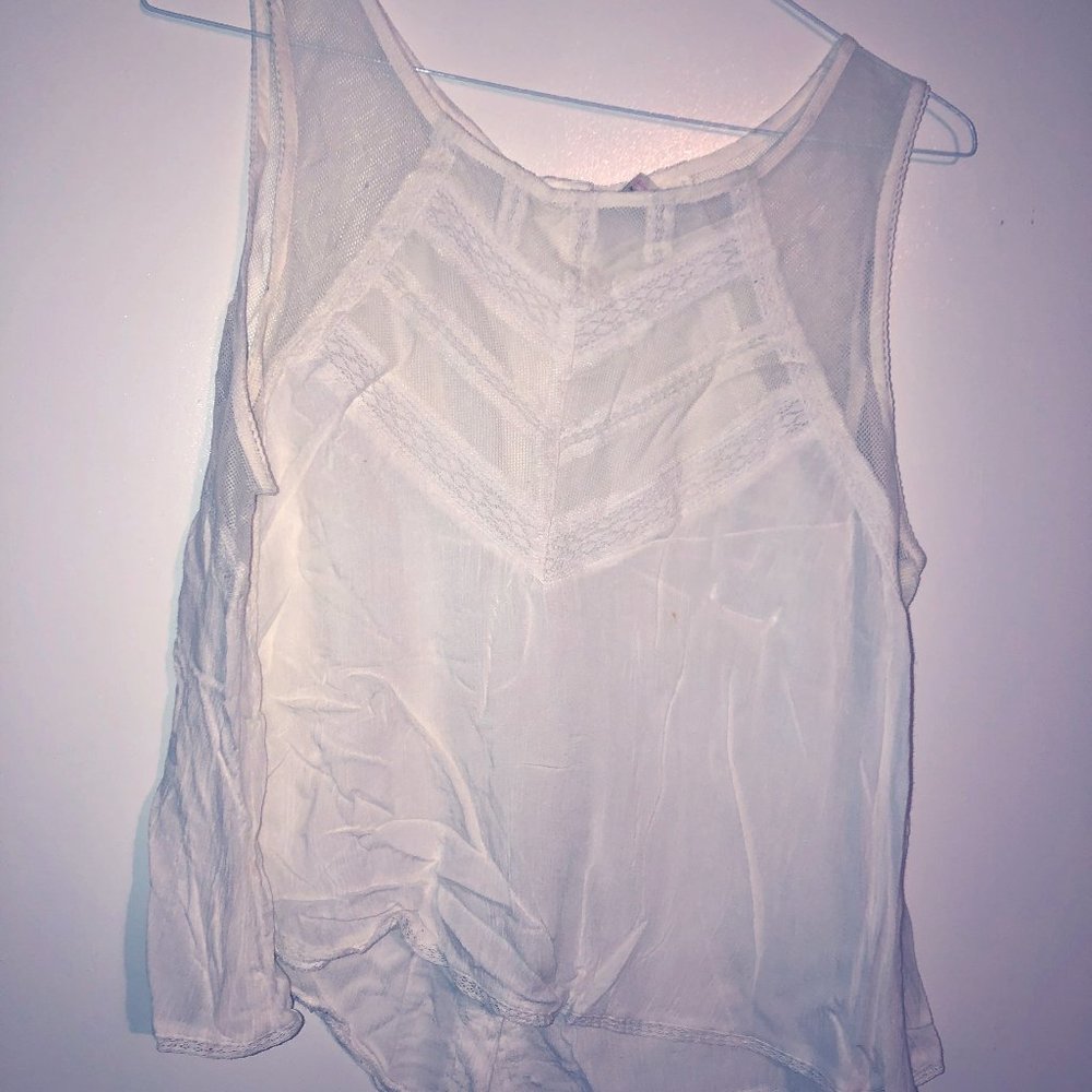 Free People White Button Back Top